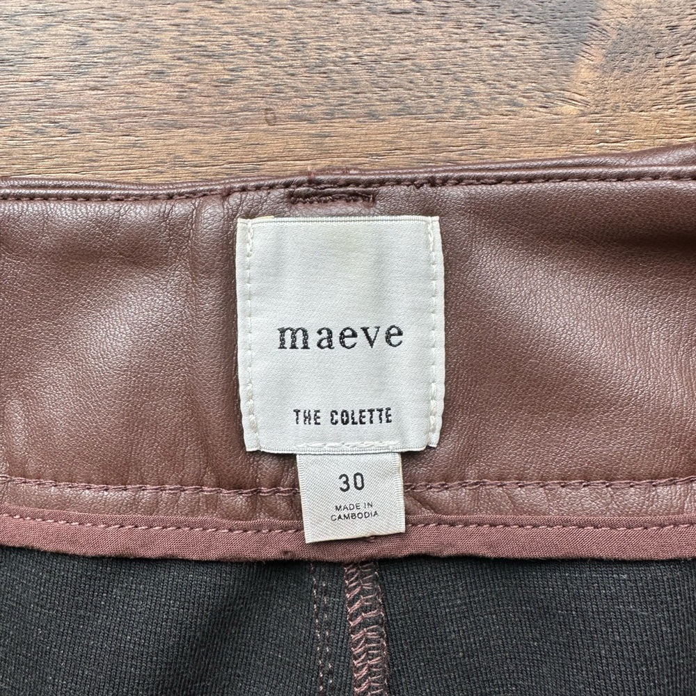Maeve Anthropologie Chocolate Brown Colette Cropped Wide-Leg Faux Leather Pants - Picture 6 of 11